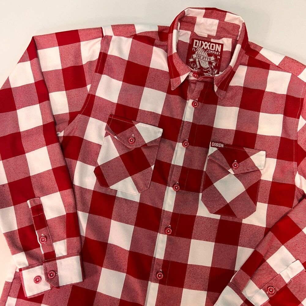 Dixxon The Otto Flannel Mens L Red White Buffalo Check Plaid Snap Button Shirt